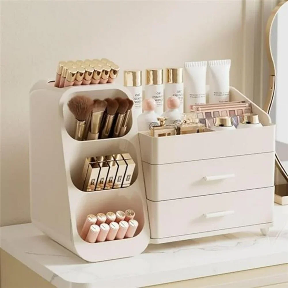 Large makeup organizer with drawers acrylic vanity storage for skincare brushes